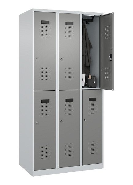 C+P Doppelstöckiger Spind Evolo PLUS, 6 Fächer, 1850x900x500mm, 7035/0004, Zylinderschloss, 049300-30 S10041