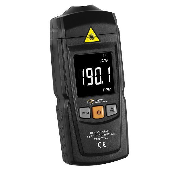 PCE Instruments Kontaktloser Handtachometer, optische Drehzahlmessung, Messfunktionen: MIN, MAX, LAST, Durchschnittswert, PCE-T 220