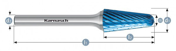 Karnasch Hartmetall-Frässtift Blue-Tec beschichtet KEL/ HP-1 d1=16 / l2=33 / d2=6 / l1=78mm, VE: 2 Stück, 115087060