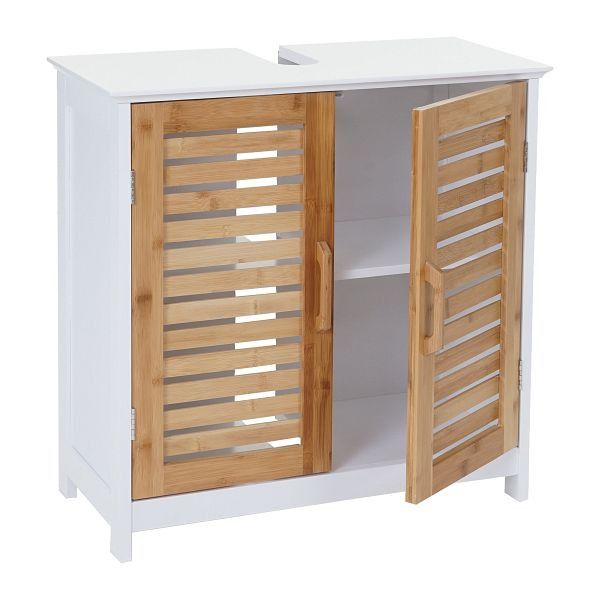 Mendler Waschbeckenunterschrank HWC-B41, Badschrank mit Staufach, Bambus, weiß 60x60x30cm, 60370