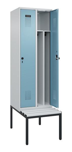 C+P Spind Evolo PLUS, 2 Abteile, 2120x600x815mm, 7035/0010, Drehriegel, Sitzfläche Kunststoff, Sitzbank, 0490507-20F S10063