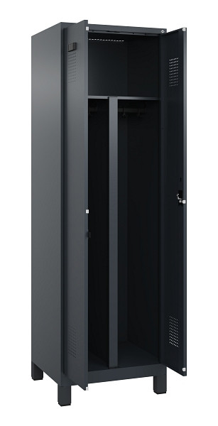C+P PSA Schwarz-Weiß-Spind Evolo PLUS, mit Füßen, 2 Abteile, 1950x600x500mm, 7016, Frontfarbe RAL 7016 Anthrazitgrau, Zylinderschloss, 049012-20P S10043
