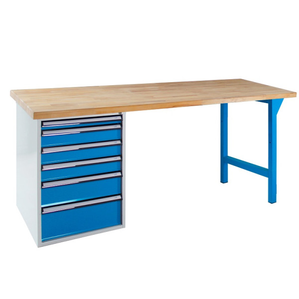 ADB Werkbank mit 6 Schubladen, H 850 x T 750x L 2000 mm, RAL 5012, 42714
