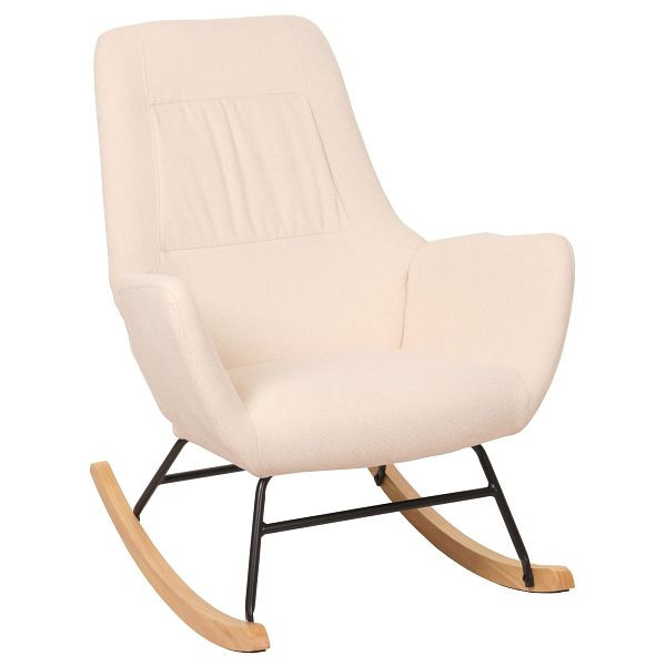 Mendler Schaukelstuhl HWC-N13, Schwingstuhl Relaxsessel Fernsehsessel, Massiv-Holz Metall Stoff/Textil 320g/m², creme, 105704