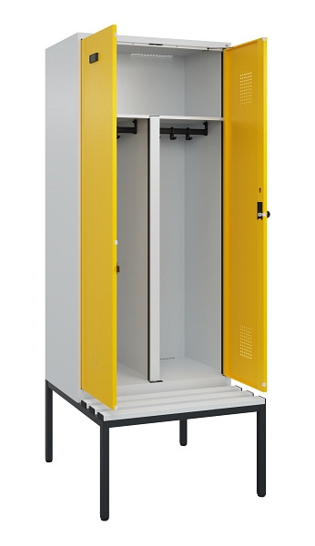 C+P PSA Doppel-Spind Evolo PLUS, Bank, 2 Abteile, 2120x800x815mm, 7035/1023, Drehriegel, Sitzfläche Kunststoff, Sitzbank, 0490527-22P S10055