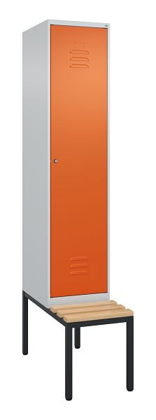 C+P Umkleidespind Classic PLUS, mit untergebauter Sitzbank, 2120x400x815mm, 7035/2004, Zylinderschloss, Buche-Sitzleisten, 0800507-12 S10120