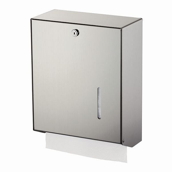 Air Wolf Papierhandtuchspender für bis zu 600 Falthandtücher, Serie Omikron II, H x B x T: 350 x 275 x 130 mm, Edelstahl gebürstet, 35-752