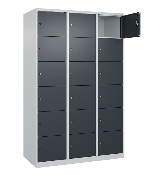C+P Schließfachschrank Evolo PLUS, 18 Fächer, 1850x1200x500mm, 7035/7016, 049000-326 S10012
