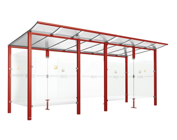 Procity Raucherunterstand Modulo -Mit Frontverkleidung - Tiefe 1990 mm, Farbe RAL 3004, Maße: Breite 5000 x Höhe 2250 x Tiefe 2000 mm, 529571.3004