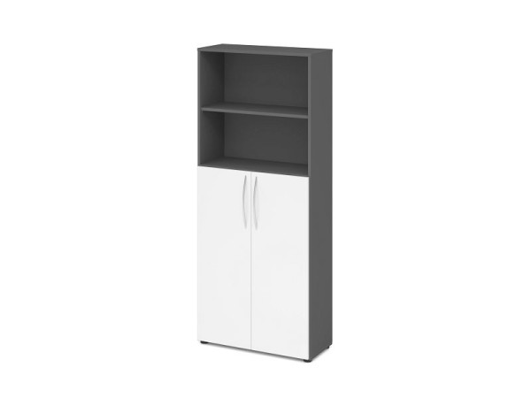 Hammerbacher Regal 5OH, 3OH Türen unten BM Graphit/Weiß, V4770/G/W/BM