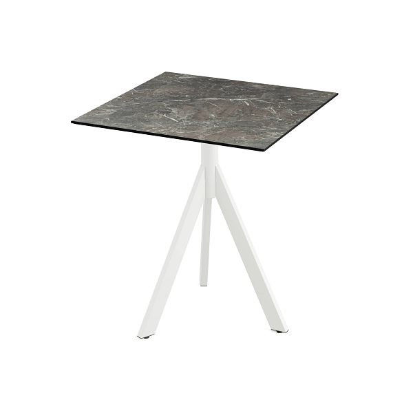 Feros Infinity Tripod Terrassentisch Weiß frame + Galaxy Marble HPL Tischplatte 70x70 cm, 140021577