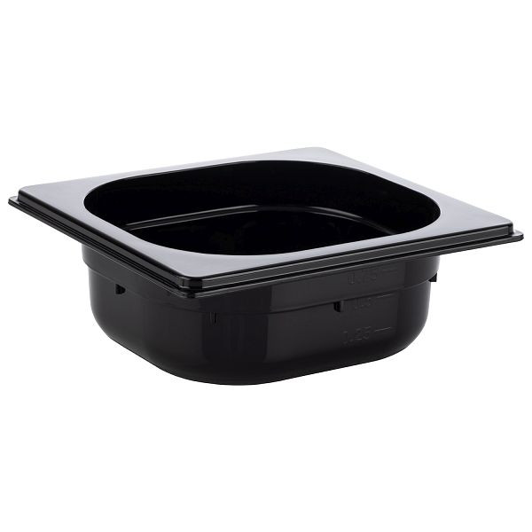 APS GN 1/6 Behälter, 17,6 x 16,2 cm, Tiefe: 65 mm, Polycarbonat, schwarz, 1 Liter, 82076