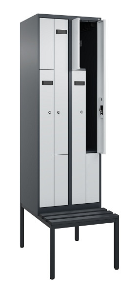 C+P Z-Spind Evolo PLUS, Bank, 4 Fächer, 2120x600x815mm, 7016/7035, Zylinderschloss, Sitzfläche Kunststoff, Sitzbank, 0490537-204 S10098