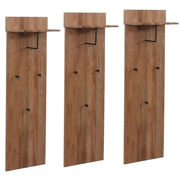 MCA 3er-Set Garderobenpaneel HWC-P55, Wandgarderobe Garderobe, Massiv-Holz Ablagefläche Haken, Eiche, 3x119387