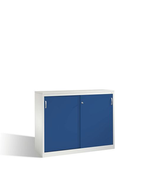 C+P Sideboard mit Schiebetüren Acurado, H1200xB1600xT500mm, Farbe: Lichtgrau / Enzianblau, Bügelgriff, 3 OH, 2157-1200 S10051