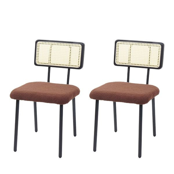 Mendler 2er-Set Esszimmerstuhl HWC-K88, Lehnstuhl Stuhl, Holz Poly-Rattan Metall Bouclé, Stoff/Textil braun, 97709