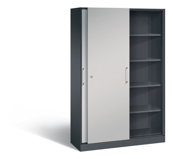 C+P Schiebetürenschrank Asisto, H1980xB1200xT435mm, Farbe: Schwarzgrau / Weißaluminium, Bügelgriff, 5 OH, 142001-000 S10076