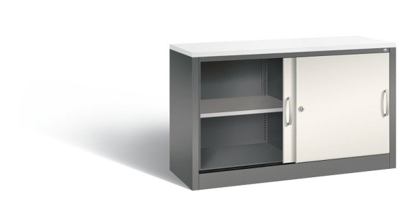 C+P Sideboard mit Schiebetüren Acurado, H720xB1200xT400mm, Farbe: Vulkangrau / Perlweiß, Bügelgriff, 2 OH, 5723-00 S10354