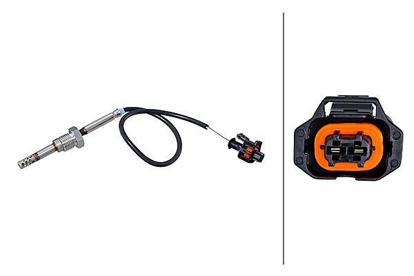 HELLA Sensor, Abgastemperatur - 2-polig - geschraubt - Kabel: 270mm, 6PT 010 376-561