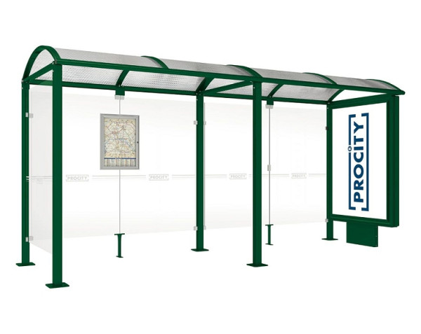 Procity Wartehalle Vierkantrohr - 1 Leuchtkasten Auf Mittelfuß & 1 Seitenverkleidung, Farbe RAL 6005, 529359.6005
