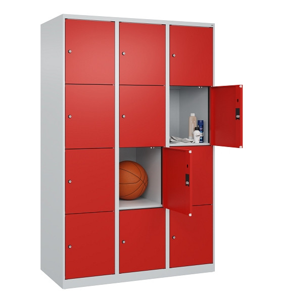 C+P Schließfachschrank Evolo PLUS, 12 Fächer, 1850x1200x500mm, 7035/3020, Abteile 3, Abteilbreite 400 mm, 049000-324 S10005