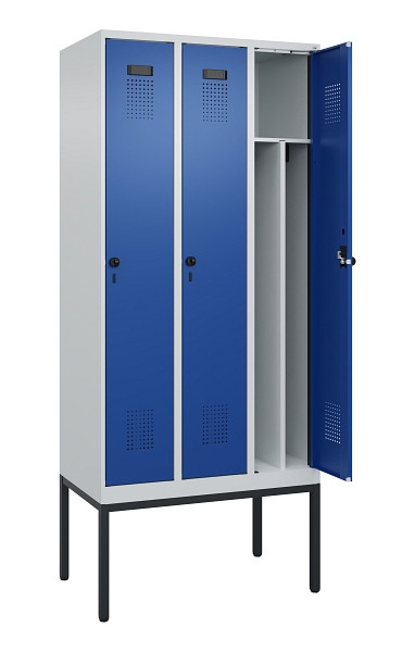 C+P Spind Evolo PLUS, Gestell, 3 Abteile, 2120x900x500mm, 7035/5010, Verschluss Drehriegel, 0490307-30F S10006