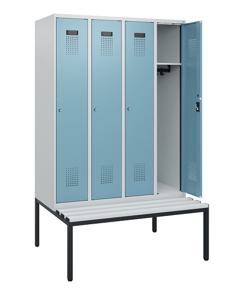 C+P Spind Evolo PLUS, 4 Abteile, 1950x1200x815mm, 7035/0010, Zylinderschloss, Material Sitzfläche Kunststoff, Sitzbank, 0490505-40 S10090