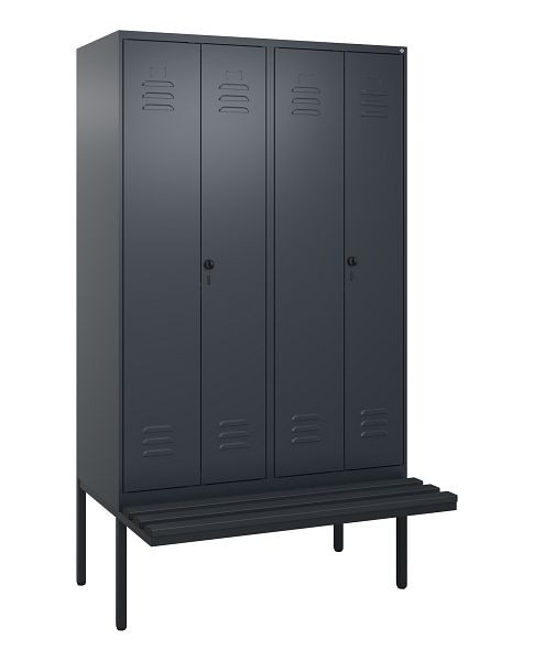 C+P Umkleidespind Classic PLUS SW, 4 Abteile, 2120x1200x815mm, 7016/7016, Drehriegel, Untergestell & Sitzfläche, 0800427-40 S10042