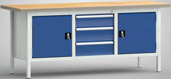 KLW Standard-Werkbank, 2000 x 700 x 840 mm, Buchen-Multiplexplatte, L:Türe 500 mm, M:150EA/175EA/175EA; R: Türe 500 mm, WS247N-2000M40-E2074