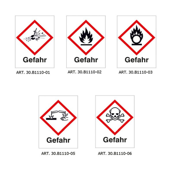 Stein HGS GHS-Gefahrstoffetikett, Text: Gefahr, 37 x 52 mm / 6er-Bogen, Brandfördernd, 30.b1110-03