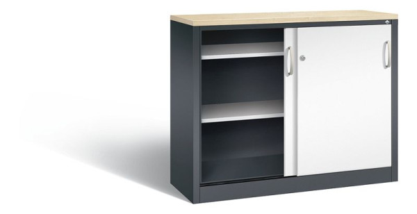 C+P Sideboard mit Schiebetüren Acurado, H1000xB1200xT400mm, Farbe: Schwarzgrau / Verkehrsweiß, Bügelgriff, 2046-00 S10252
