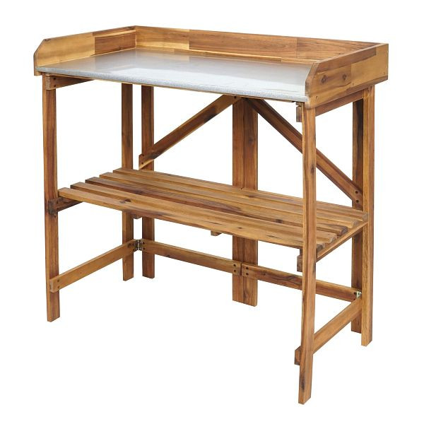 Mendler Pflanztisch HWC-L18, Gärtnertisch Blumentisch Pflanzregal, zusammenklappbar Outdoor Akazie Holz MVG, braun, 98575