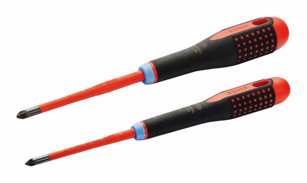 Bahco Satz gemäß VDE isolierte, schlanke ERGO™ Schraubendreher mit 3-Komponenten-Griff für Pozidriv Schrauben – 2-teilig, BE-9894SL