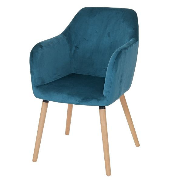 Mendler Esszimmerstuhl Malmö T381, Stuhl Küchenstuhl, Retro 50er Jahre Design, Samt, petrol, helle Beine, 61200
