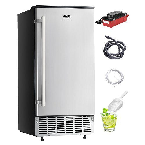 VEVOR Unterbau Eismaschine, 36 kg/Tag, mit Ablaufpumpe, umkehrbare Tür, Edelstahl, freistehend für Gewerbe/Privat, ZHSKU00000000000106