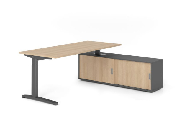 Hammerbacher Schreibtisch XB19, 180x80cm, Platte: Eiche, 25mm dick, C-Fuß Gestell Graphit, höheneinstellbar, Ahorn, VXBE19SB/E/G/G/E