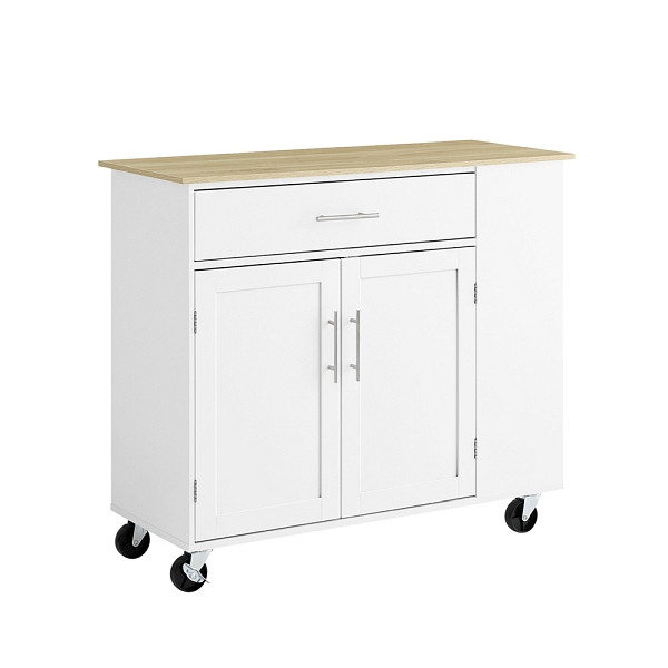 SoBuy Kücheninsel mit Arbeitsplatte Rollbarer Küchenwagen & Servierwagen mit Schublade auf Rollen, Weiß B99 x H85 x T40 cm, FKW133-WN