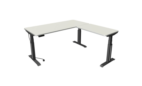 Kerkmann Sitz-/Stehtisch Move Professional, B 1800 x T 800 mm mit Anbauelement 1000 x 600 mm, elektrisch höhenverstellbar von 640-1290 mm, Weiß, 10073110