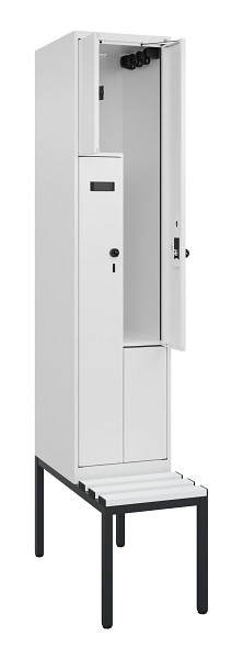 C+P Z-Spind Evolo PLUS, Bank, 2 Fächer, 2120x400x815mm, 9016/9016, Drehriegel, Sitzfläche Kunststoff, Sitzbank, 0490537-122 S10074