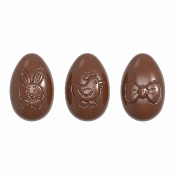 Schneider Schokoladen Form - Ostereier 3 Figuren, 275 x 135 x 30 mm - Doppelform / 62 x 41,5 x 23 mm, 2 x 35 gr, 3 x 4 Stück, 421664