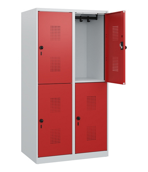 C+P Doppelstöckiger Spind Evolo PLUS, 4 Fächer, 1530x800x500mm, 7035/3000, Drehriegel, 0493005-22 S10003