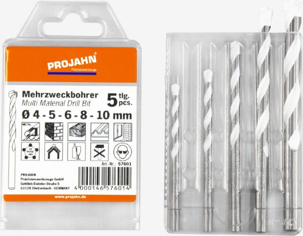 Projahn Mehrzweckbohrer Satz 5- teilig 4, 5, 6, 8, 10 mm, 57601