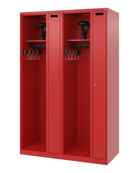C+P Feuerwehrspind Evolo, Modell KOMBI, 4 Abteile, H1850xB1200xT500 mm, Feuerrot, Helmhalter, 0494015-24 S10005