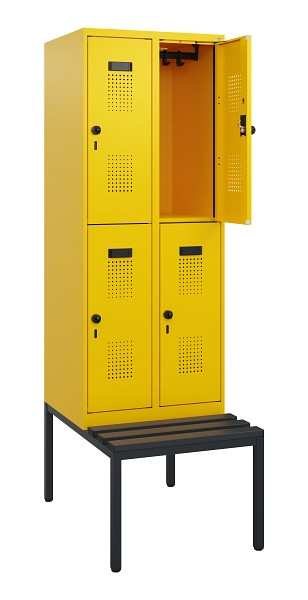 C+P Doppelstöckiger Spind Evolo PLUS, Bank, 4 Fächer, 1950x600x815mm, 1023/1023, Drehriegel, Sitzfläche Kunststoff, Sitzbank, 0493505-20 S10125