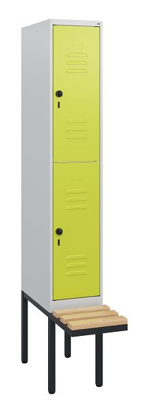 C+P Doppelstöckiger Spind Classic PLUS, 1950x300x815mm, 7035/0024, Drehriegel, Sitzleisten aus Buche, schwebende Sitzfläche, 0803405-10 S10010