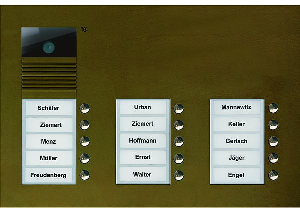 TCS Video Außenstation Serie AVU mit 15 Klingeltasten (rechtsbündig), 3-spaltig, UP bronze, AVU16150-0012