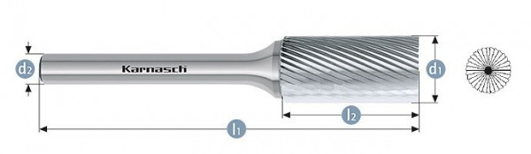 Karnasch Hartmetall-Frässtift unbeschichtet ZYB/ HP-5 d1=3 / l2=14 / d2=3 / l1=75mm, VE: 5 Stück, 113013030
