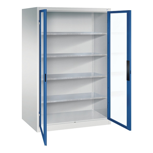 C+P Flügeltürenschrank Acurado, H1950xB1200xT800mm, 7035/5010, Traglast 70 kg, Acrylglas-Sichtfenster, 8934-055 S10112
