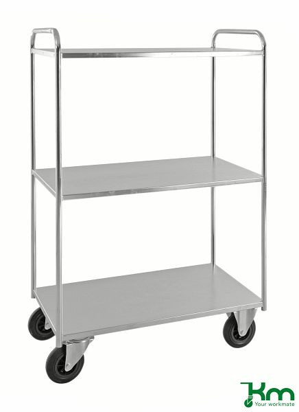 Kongamek Etagenwagen mit 3 Böden, vollständig geschweißt, 955 x 550 x 1490 mm, Verzinkt, 2 Bockrollen 2 Lenkrollen mit Bremse, KM4149-EB