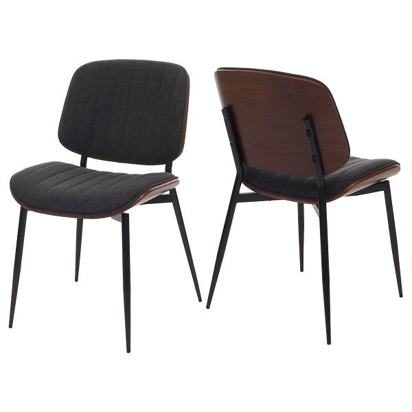Mendler 2er-Set Esszimmerstuhl HWC-O44, Küchenstuhl Stuhl, Bugholz Stoff (370g/m²) Öko-Tex FSC®, Walnuss-Optik, dunkelgrau, 118203